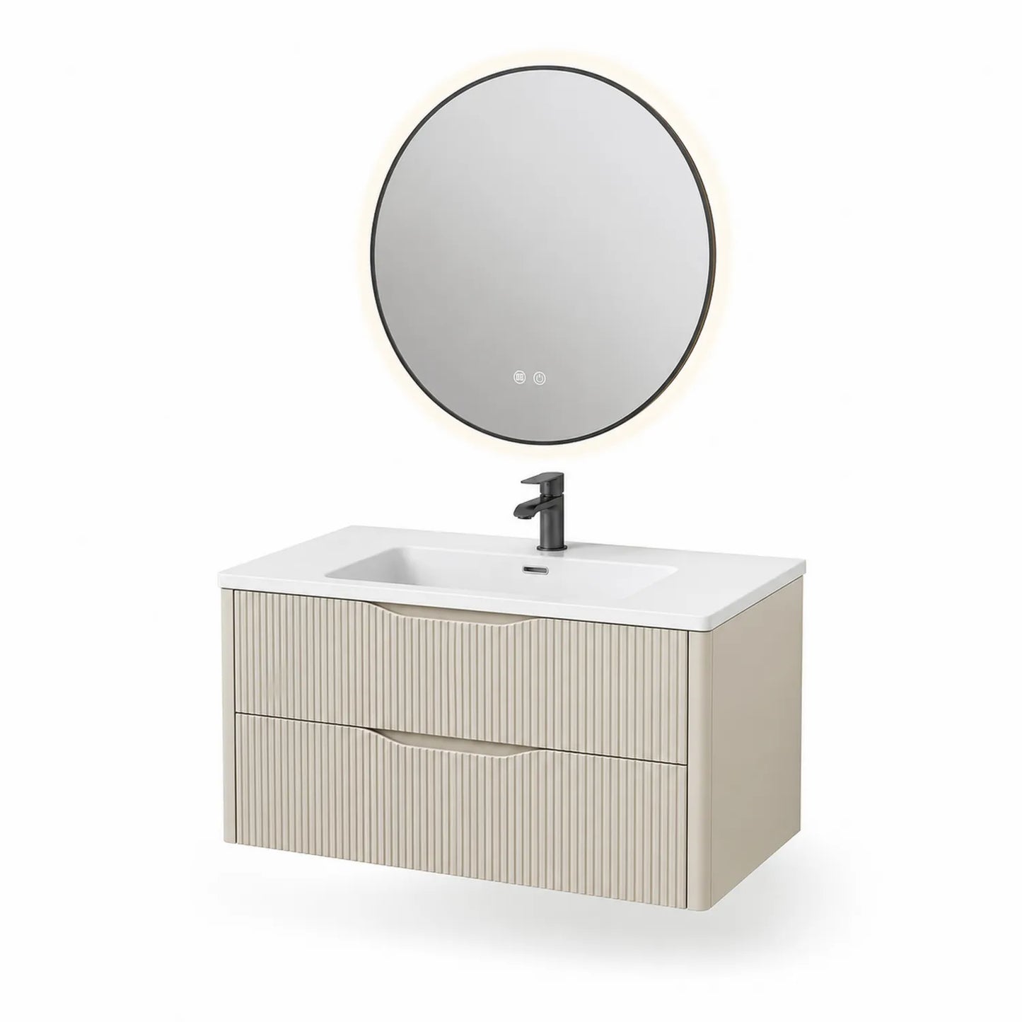 Badmöbel-Set mit Spiegel und Waschtischunterschrank MDF Beige