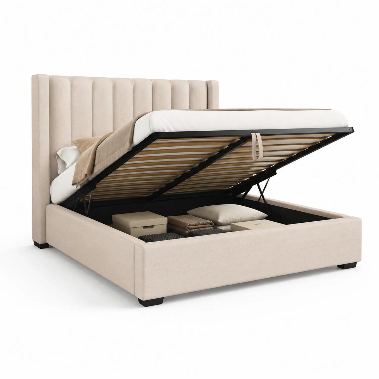 Stoffbett mit Stauraum Beige 200x160 cm