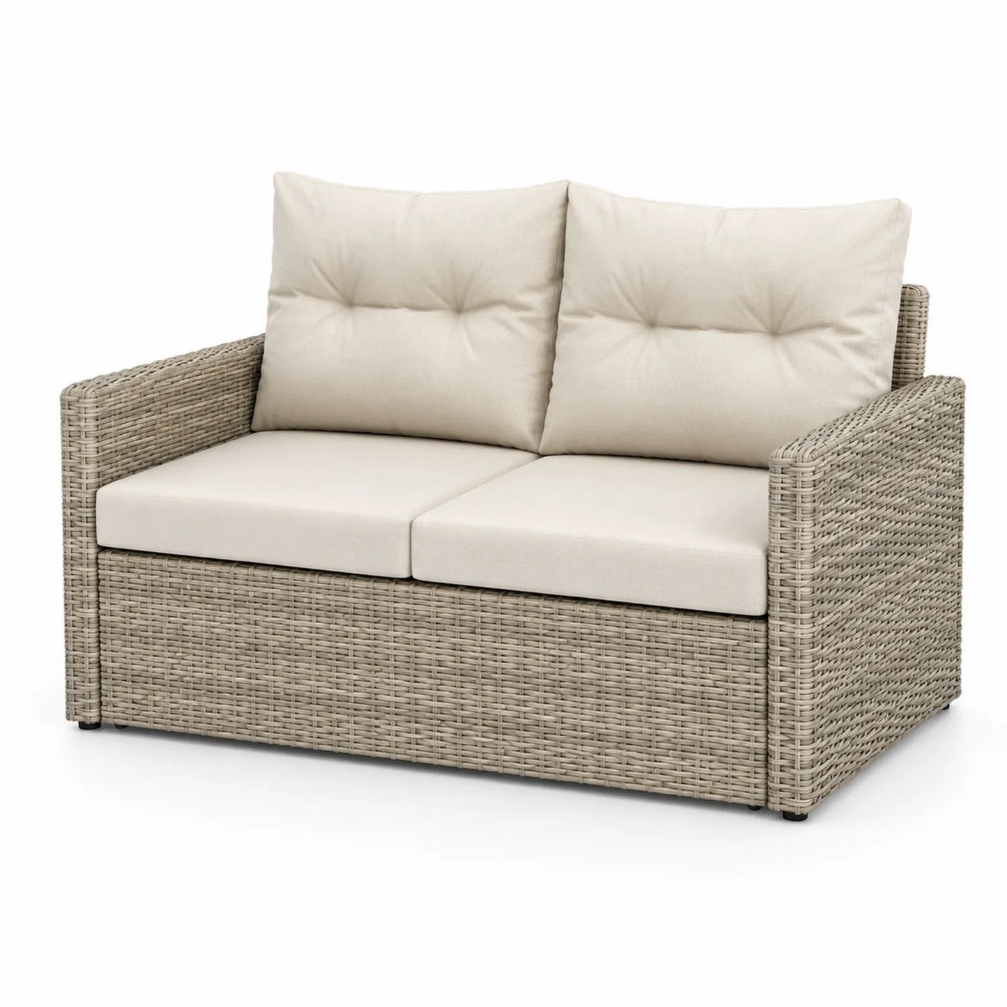 Polyrattan-Zweisitzer-Sofa mit Polyesterkissen, Beige