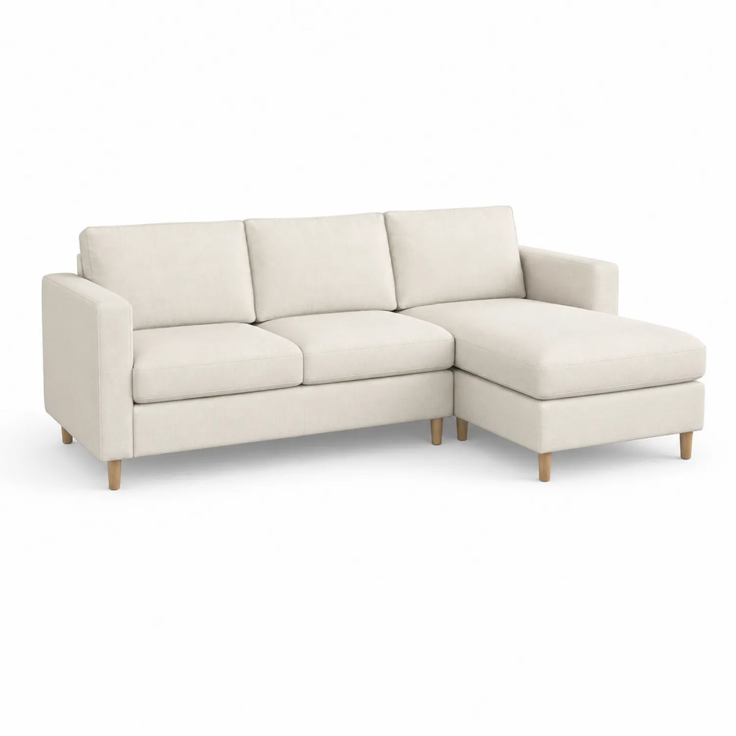 Ecksofa Stoff Beige mit Holzbeinen