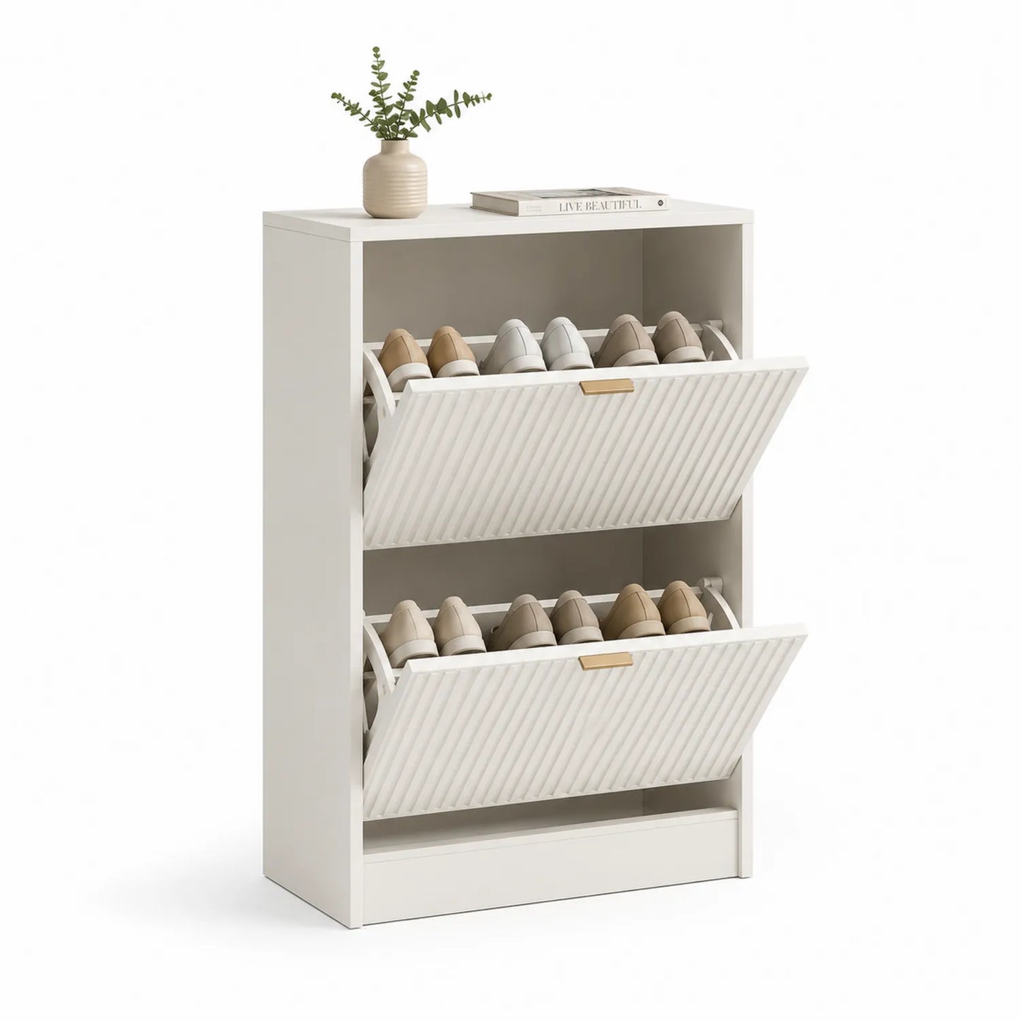 Weiße MDF Holzschuhschrank mit Klappfächern 80x35x120cm