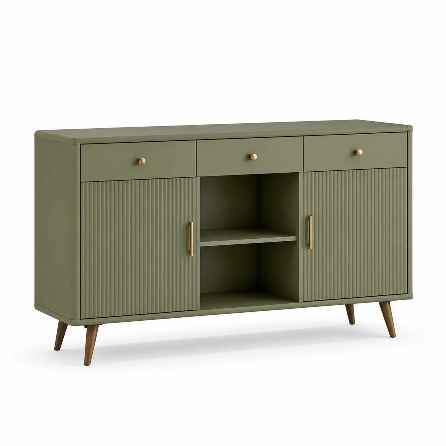 Holz Sideboard mit 3 Schubladen und 2 Türen, Olivgrün, 150x40x80cm