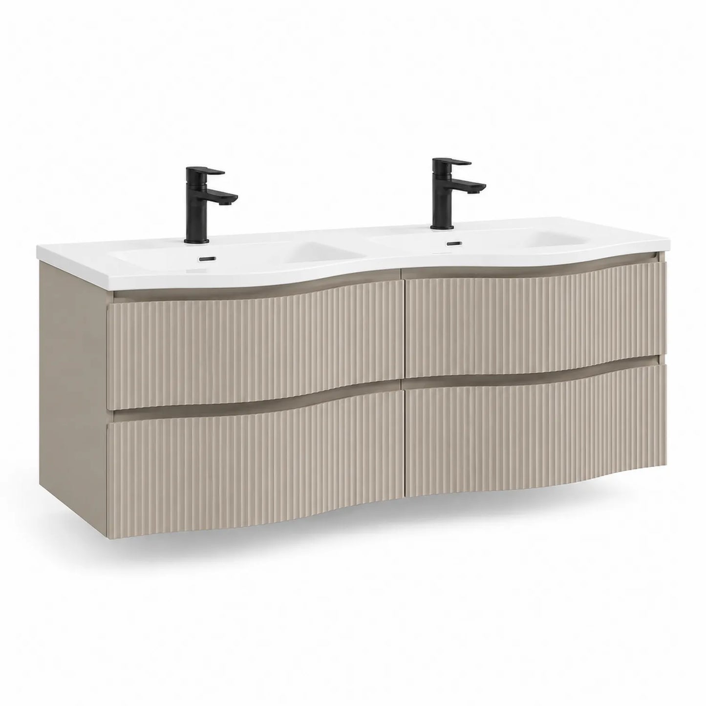 Beiger Waschtischunterschrank mit Doppelwaschbecken aus Keramik 80x180x45 cm