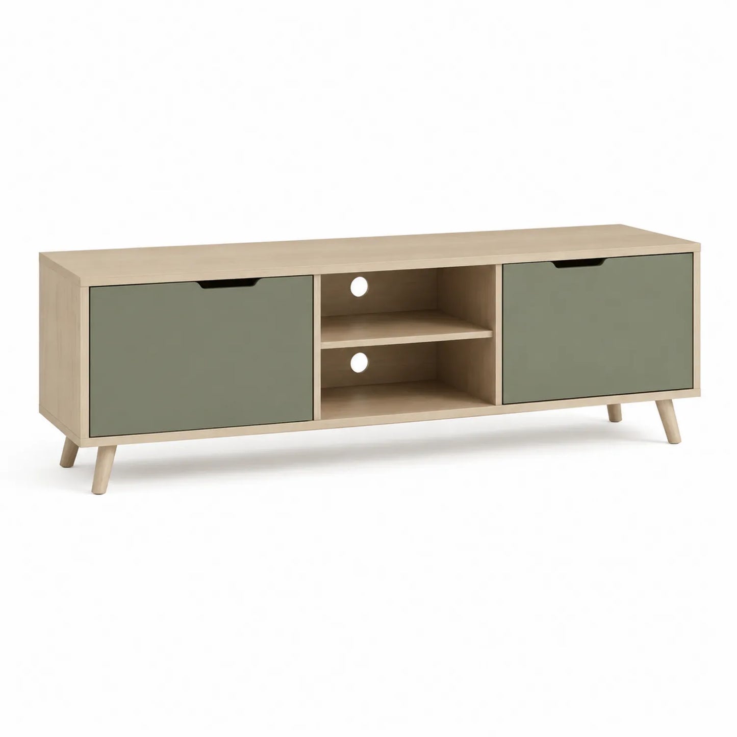 TV-Schrank Sperrholz mit grünen Türen und Regalfächern 150x40x50cm