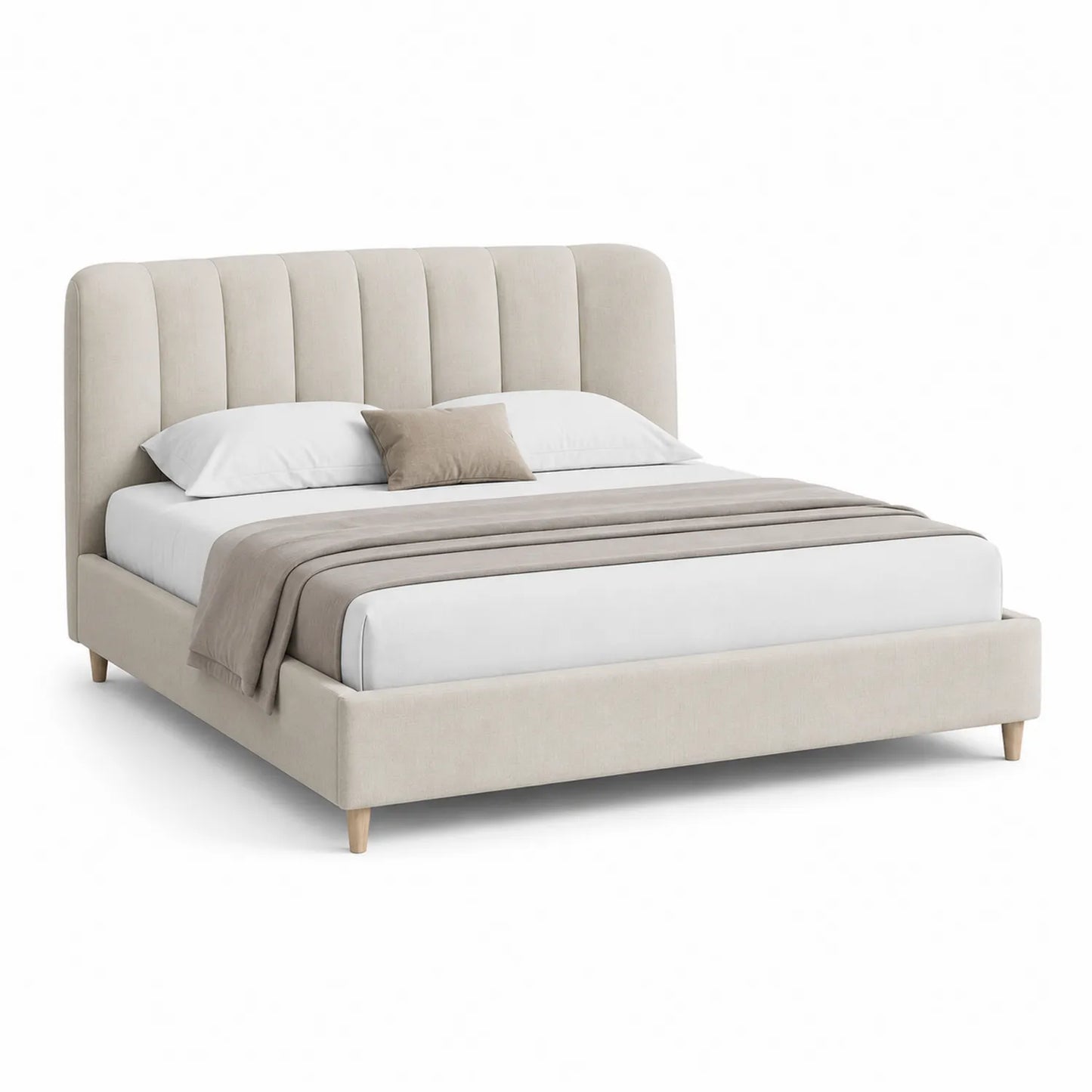 Polsterbett 160x200 cm Beige Polyester Eichenholz