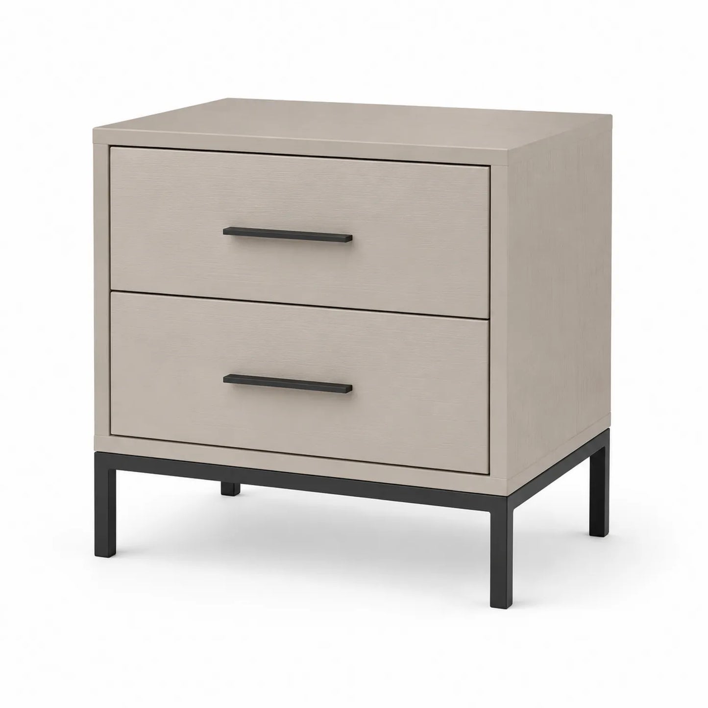 Nachttisch mit 2 Schubladen aus MDF und Stahl in Beige