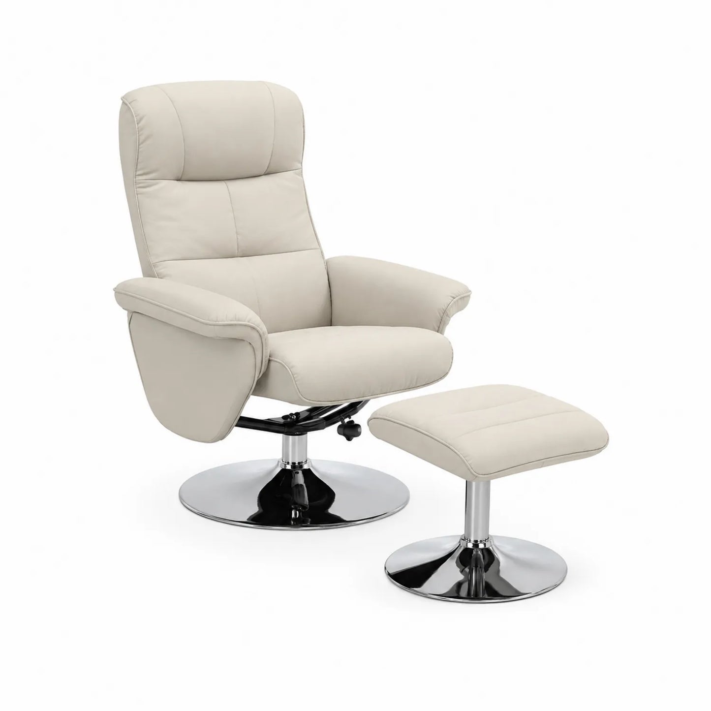 Leder Relaxsessel mit Hocker Chrom Beige drehbar
