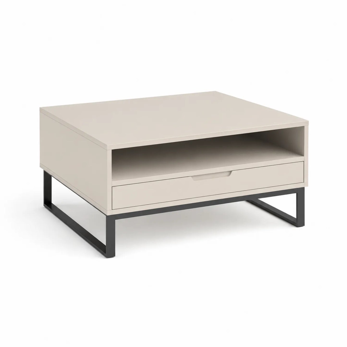 Holz Couchtisch mit Metallsockel Beige 90x60x40 cm