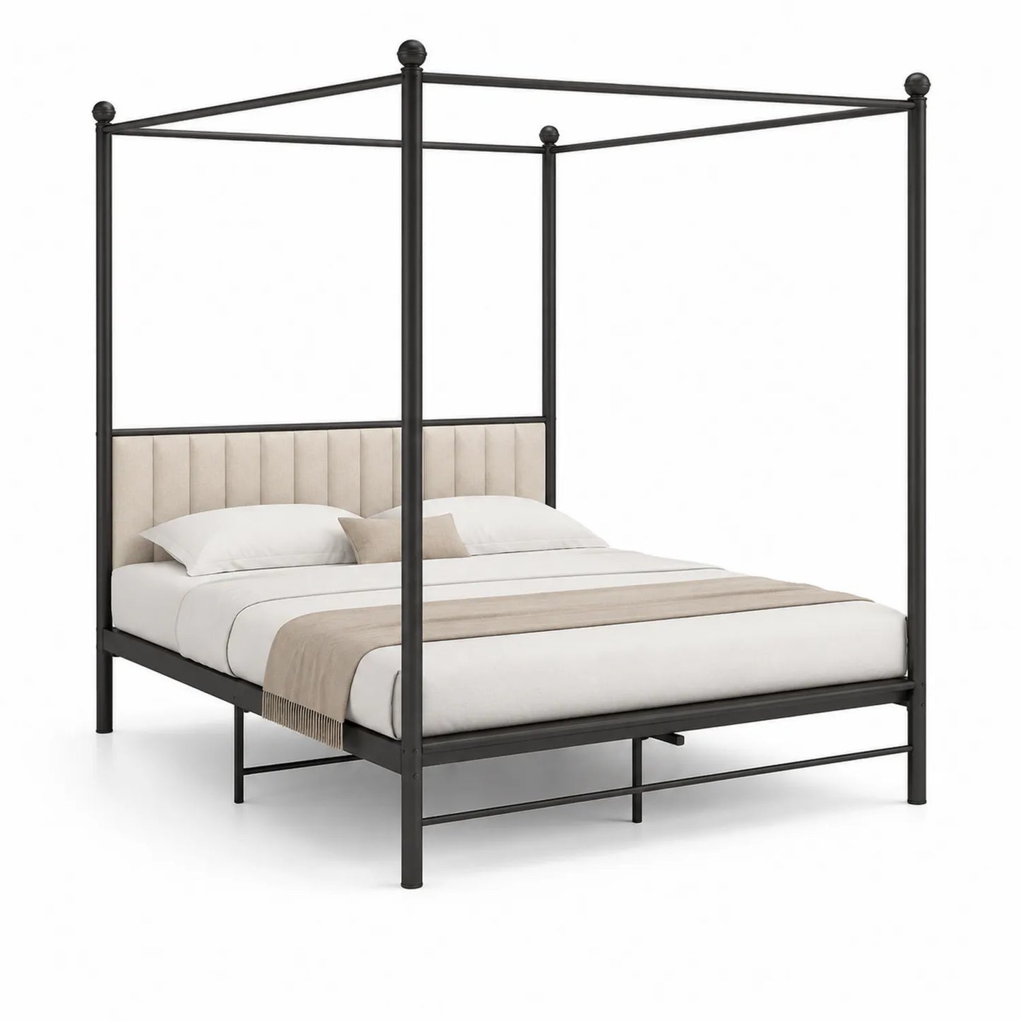 Metall Himmelbett mit Polsterkopfteil Schwarz/Beige