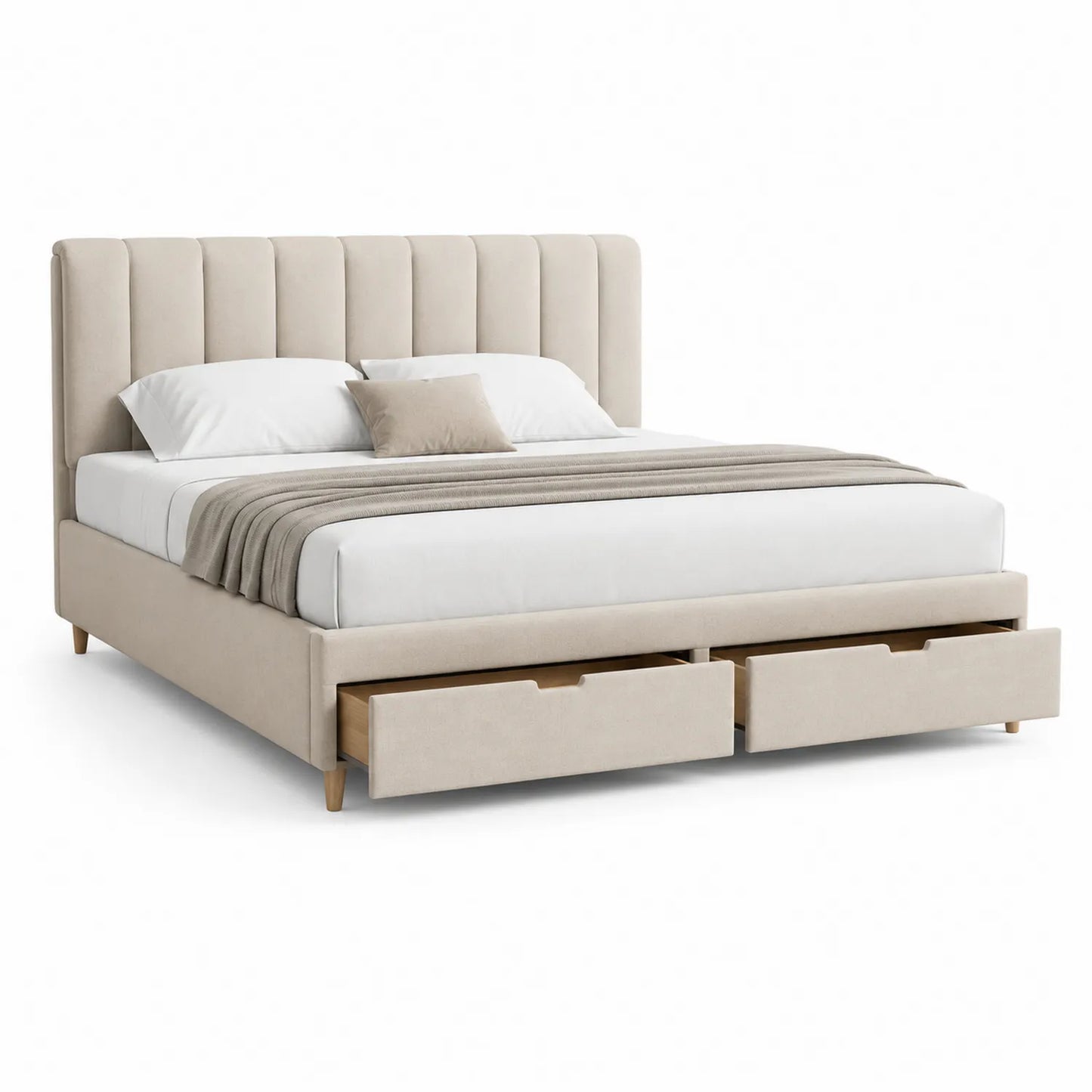 Stoffbett mit Kopfteil und Schubladen 200x180 cm Beige