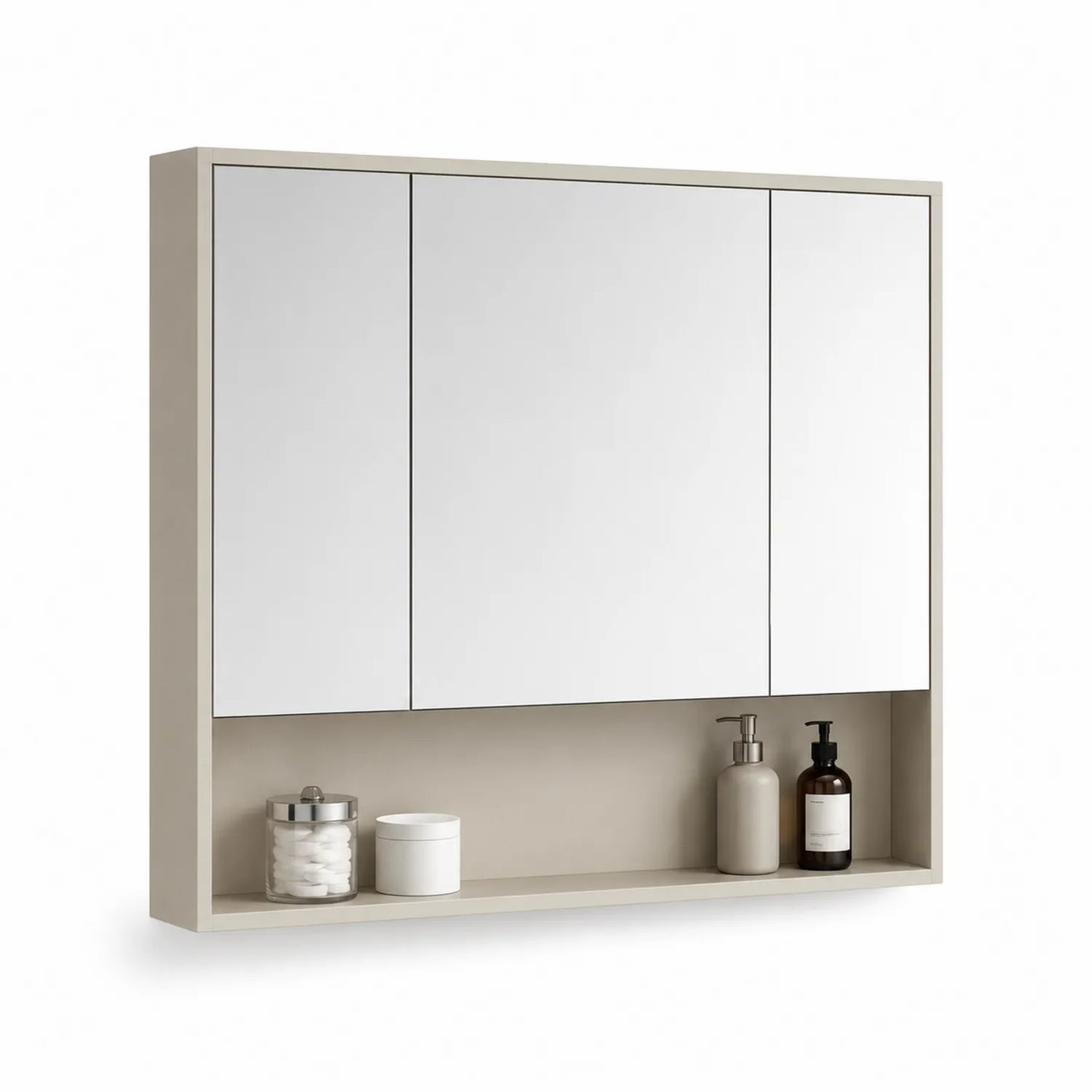 Beiger Badezimmerspiegelschrank mit Regal 60x14x75 cm