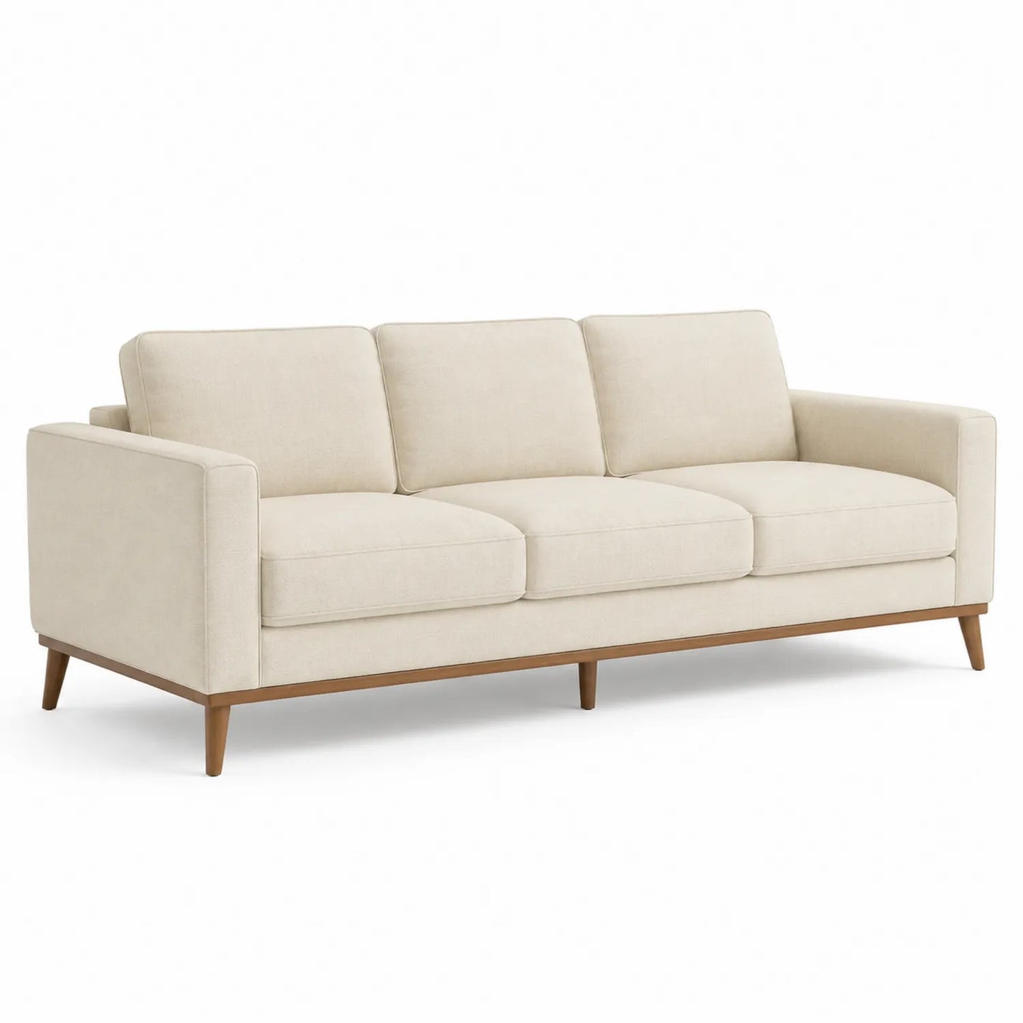 3-Sitzer Sofa Leinenstoff Beige mit Holzrahmen