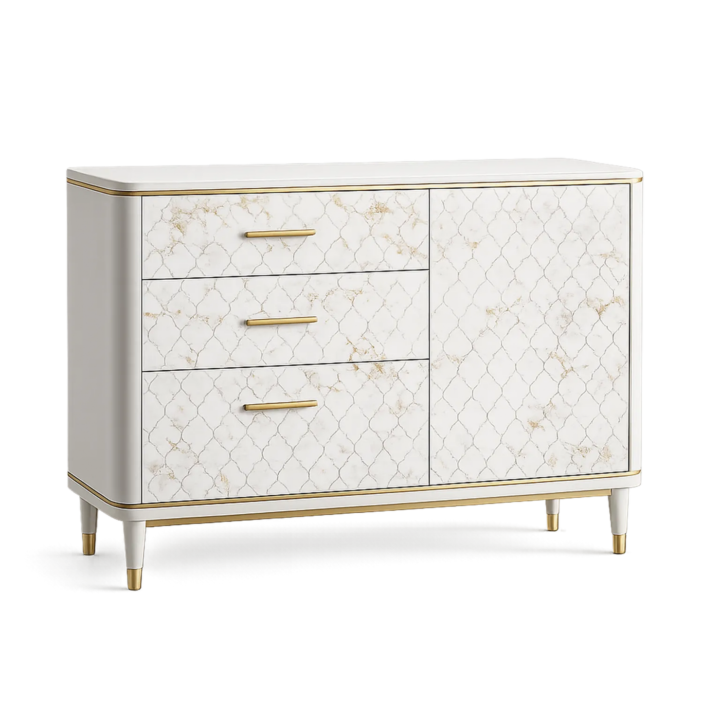 Sideboard mit Schubladen und Tür, Weiß/Gold, MDF