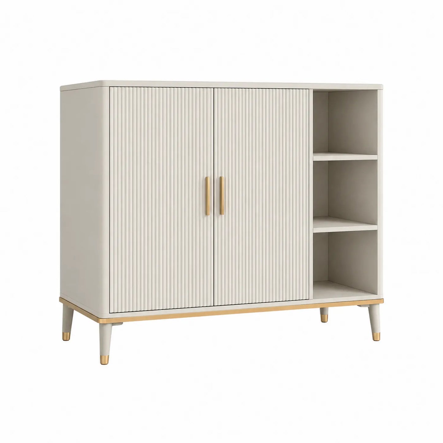 Holz Sideboard mit 2 Türen und Regalfächern 90x40x75 cm Beige