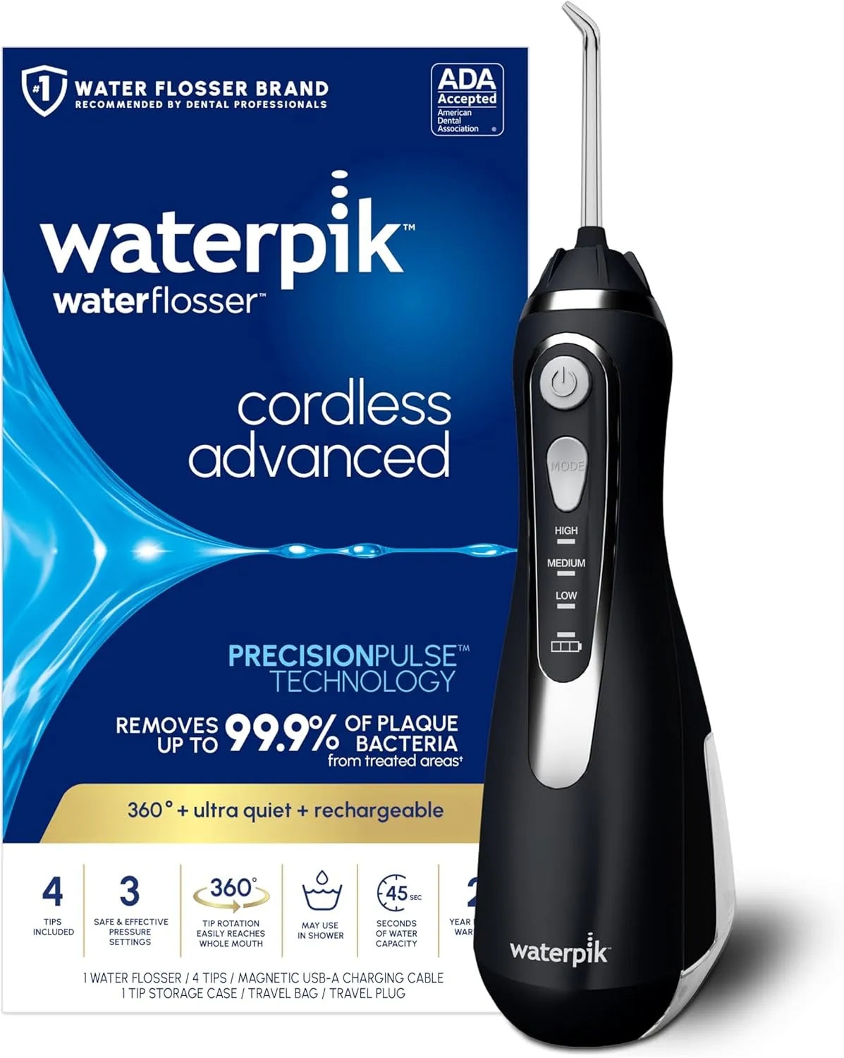 Akku, kabellos, Schwarz, Waterpik Akku Advanced Wasser Flosser