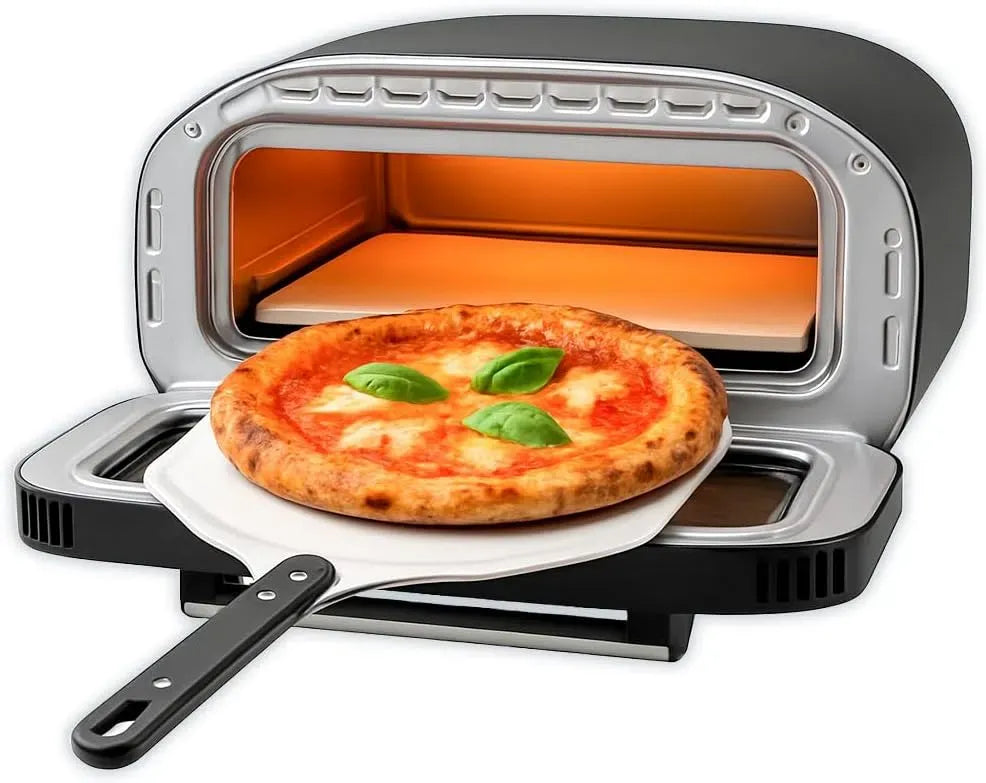 Elektrischer Pizzaofen, 420 W, BEHOME, Schaufel und Schamottstein inklusive, amerikanische Pizza, backt in 2 Minuten, 430 °C