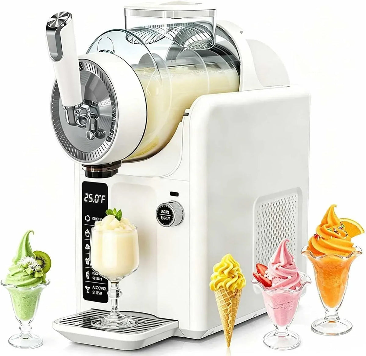 Slush Maschine, Softeismaschine, Speiseeismaschine, Slush-Eisbereiter, 2 L, 5 Programmen, Weiß