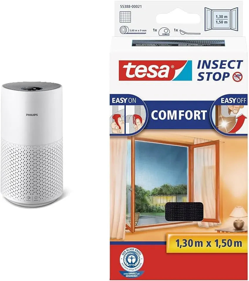 Philips 1000i Luftreiniger, IPS-Panel, Luftreinigungsgerät, Reinigt Räume bis zu 78 m² & tesa Insect Stop COMFORT Fliegengitter für Fenster