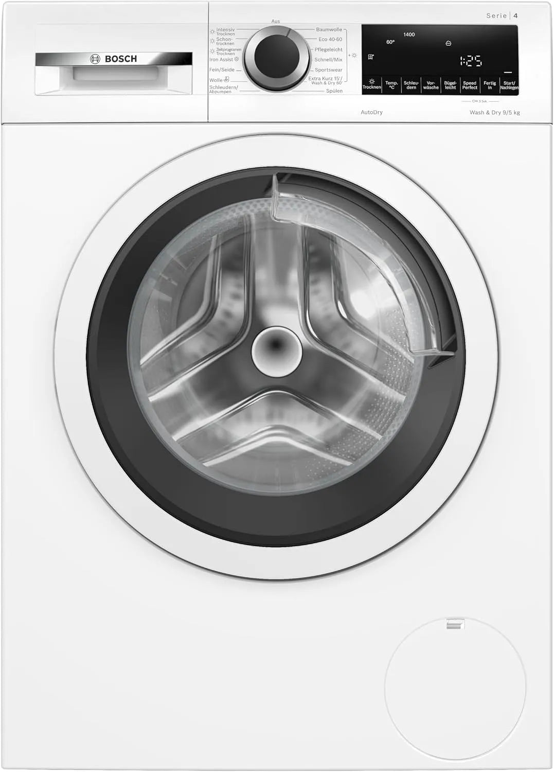 Bosch Serie 4 WNA13441 Waschtrockner, 9 kg, Waschmaschine/Trockner, Dampf, leise, leiser bürstenloser Motor, leiser und effizienter Motor, 1 00 UpM