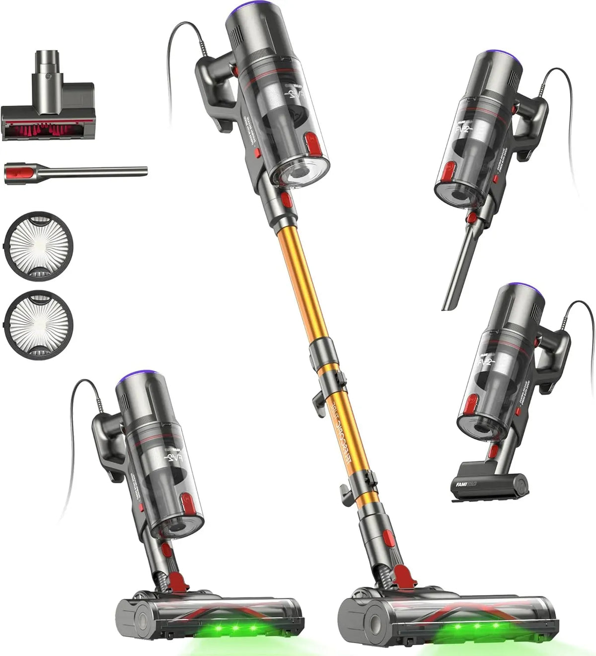 Staubsauger, 1,5 L, 600 W, FAMIVAC FV2-B4B, 65KPa & 600W Konstante Saugkraft, 1,5L Behälter für Hartböden Teppiche, 7m Kabel