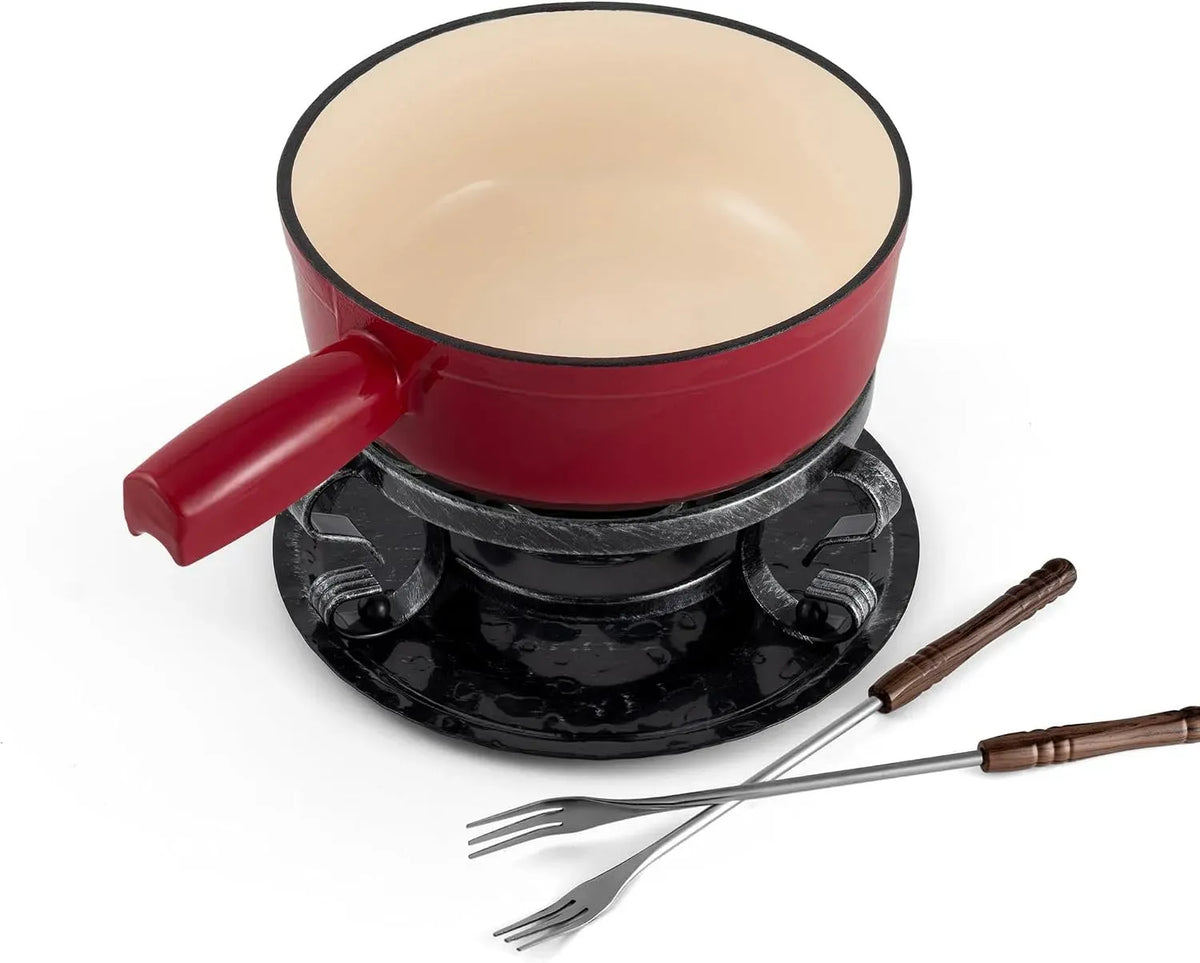 9-teiliges Fondue, Gusseisen, Edelstahl, für 4 Personen