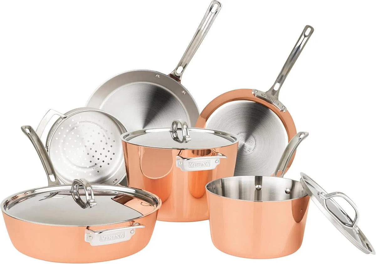 4-lagiges 9-teilig kupferverkleidetes Kochgeschirr-Set mit Metalldeckeln, ofenfest, Culinary Contemporary 4-lagiges, 9-teilig, funktioniert auf allen