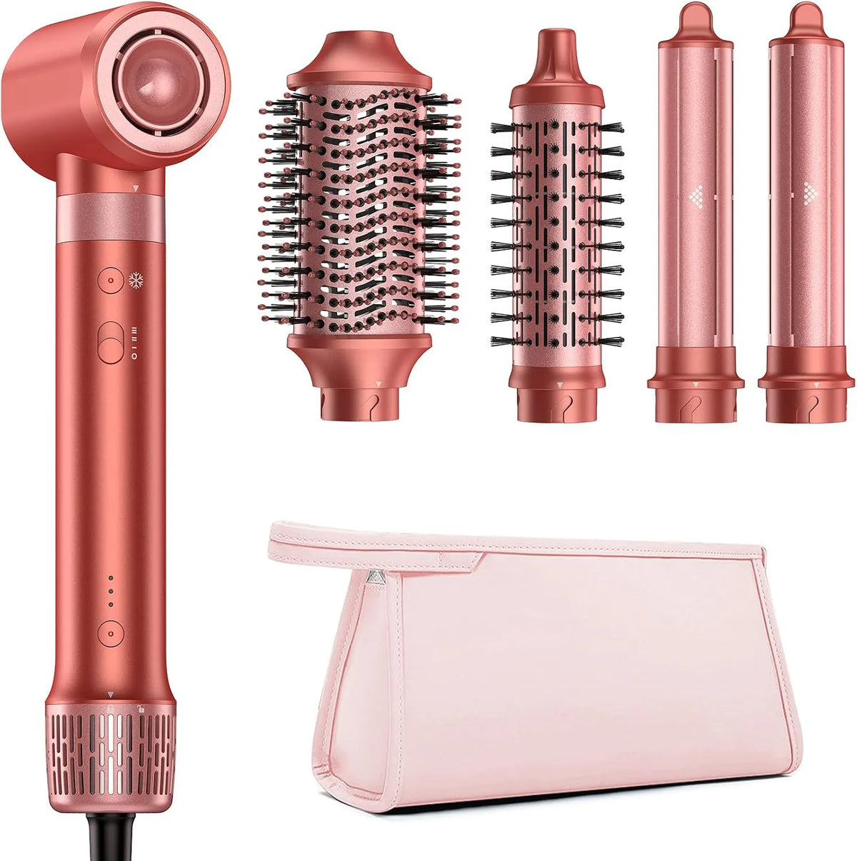 5-in-1 Glättbürste, Reisetasche, Ionen-Föhn, elektrische Haarglättungsbürste, für Schnelles Trocknen, HITTIONA