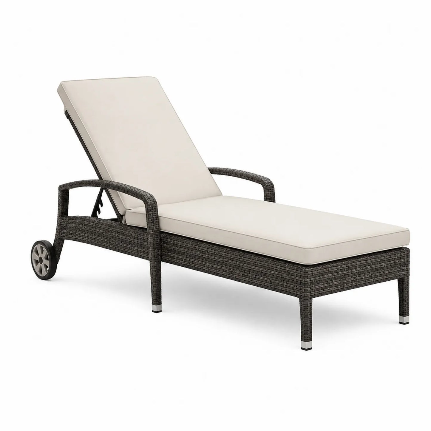 Polyrattan Sonnenliege mit Kissen und Rädern Dunkelgrau/Beige