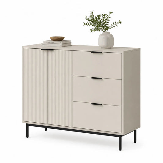 Beiges Sideboard aus MDF mit Metallgestell