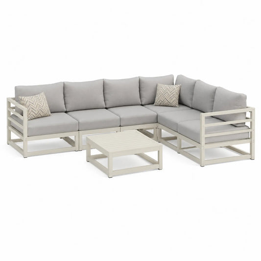 Garten Ecksofagarnitur 5-Sitzer mit Kissen Aluminium Weiß/Grau
