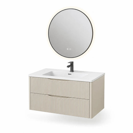 Badmöbel-Set mit Spiegel und Waschtischunterschrank MDF Beige