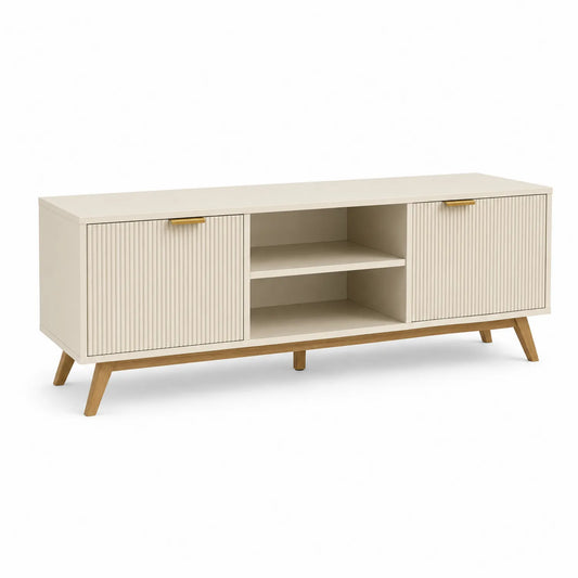 TV-Schrank mit Eichenholzfüßen Beige 180 cm