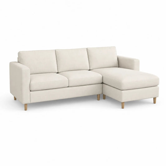 Ecksofa Stoff Beige mit Holzbeinen