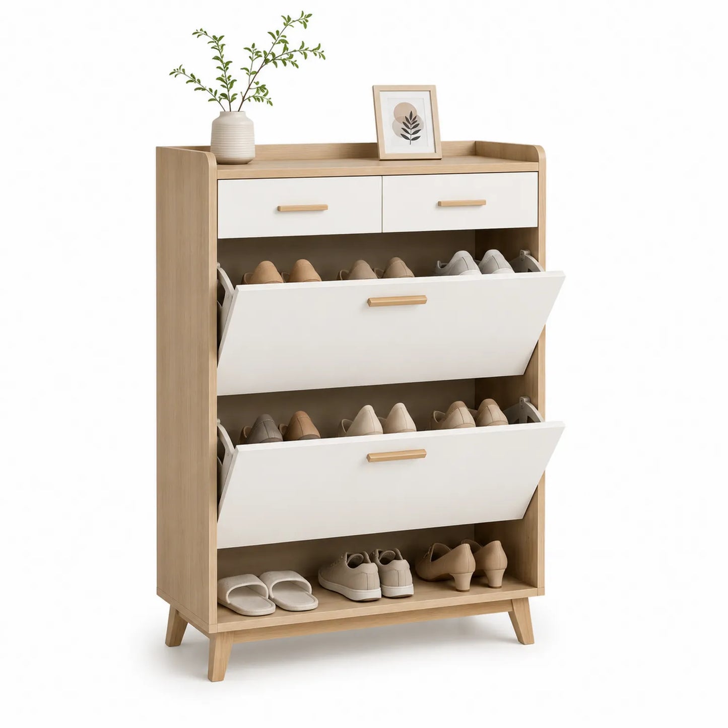 Schuhschrank aus Eiche und MDF mit Kippfach 106cm
