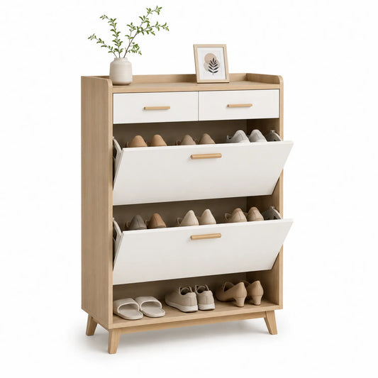 Schuhschrank aus Eiche und MDF mit Kippfach 106cm
