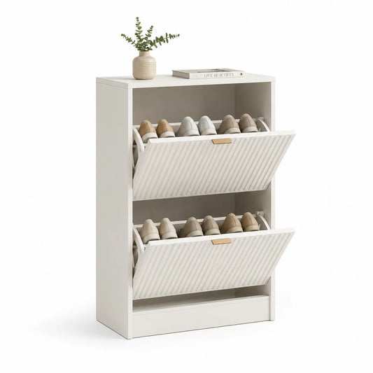 Weiße MDF Holzschuhschrank mit Klappfächern 80x35x120cm