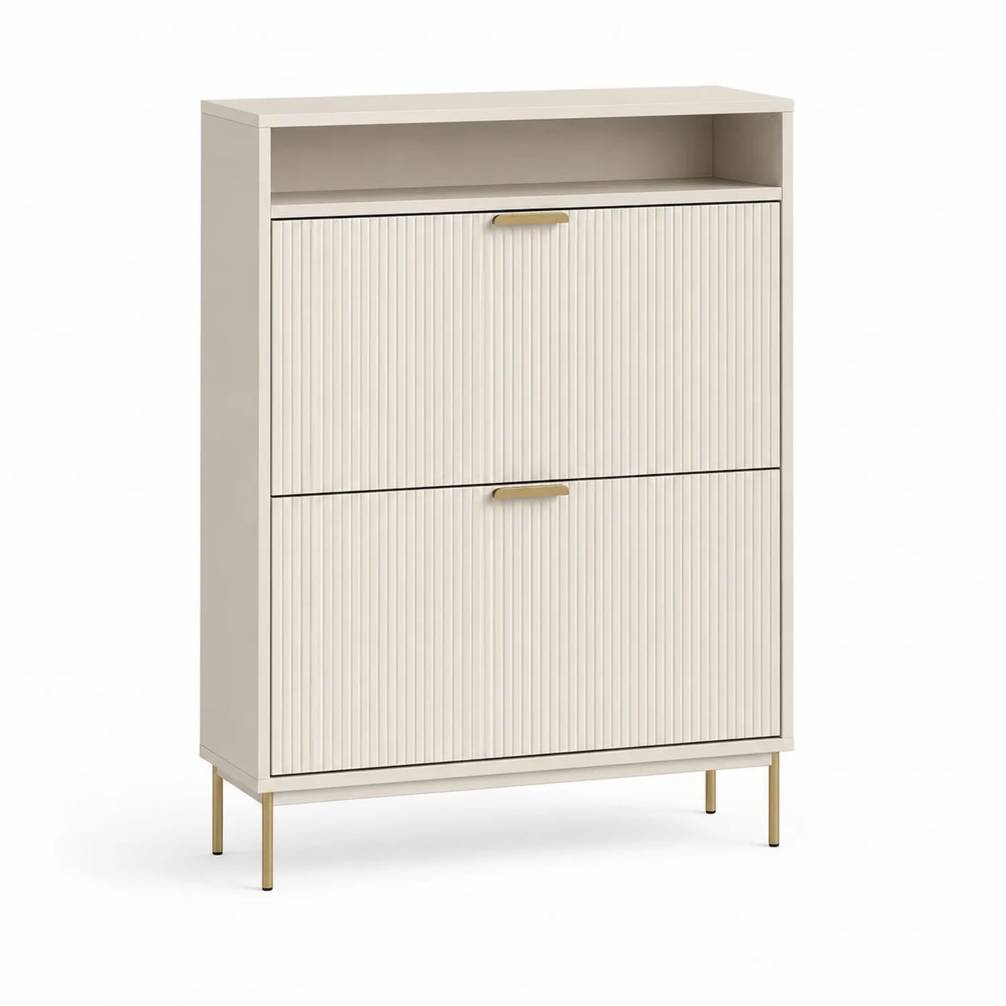 Schuhschrank aus MDF mit Metallbeinen Beige 100x35x110 cm
