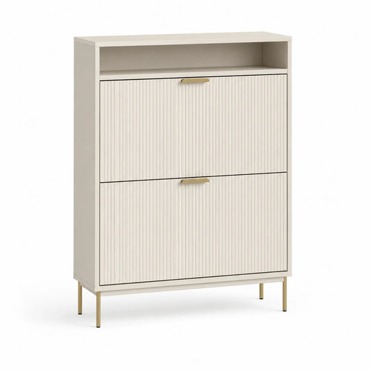 Schuhschrank aus MDF mit Metallbeinen Beige 100x35x110 cm