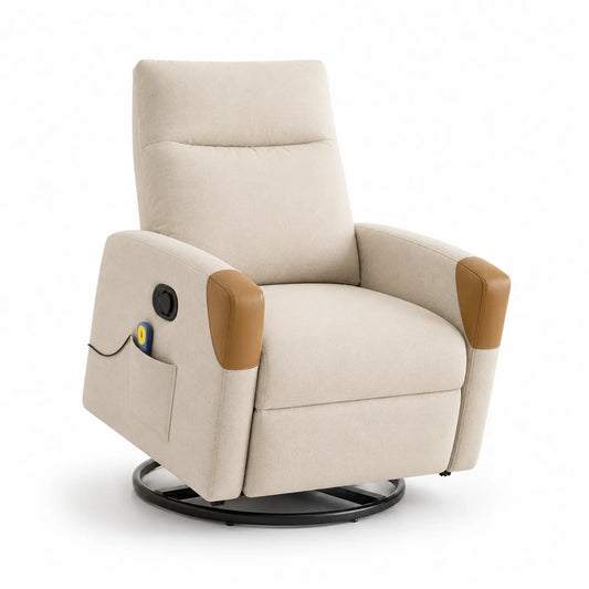 Drehbarer Ruhesessel mit Stoff und Kunstleder Beige/Braun