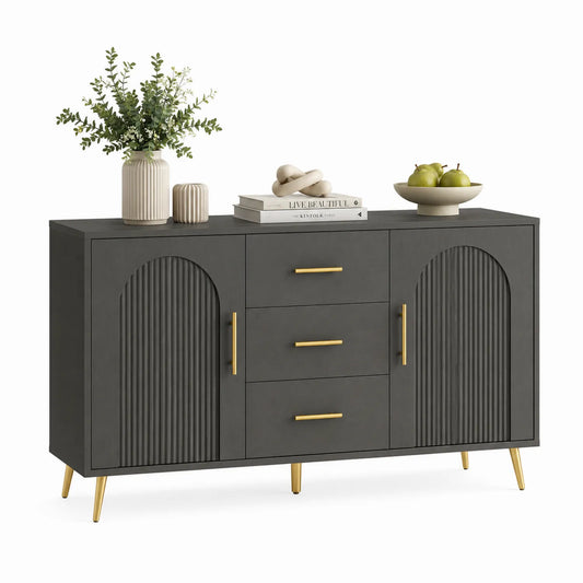 Sideboard Holz mit Metallgriffen Grau/Gold