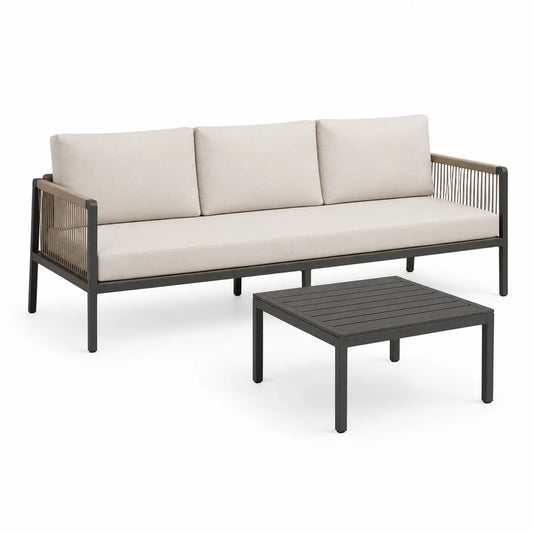 Gartensofa Set mit Aluminiumrahmen und Polyesterkissen Beige/Grau