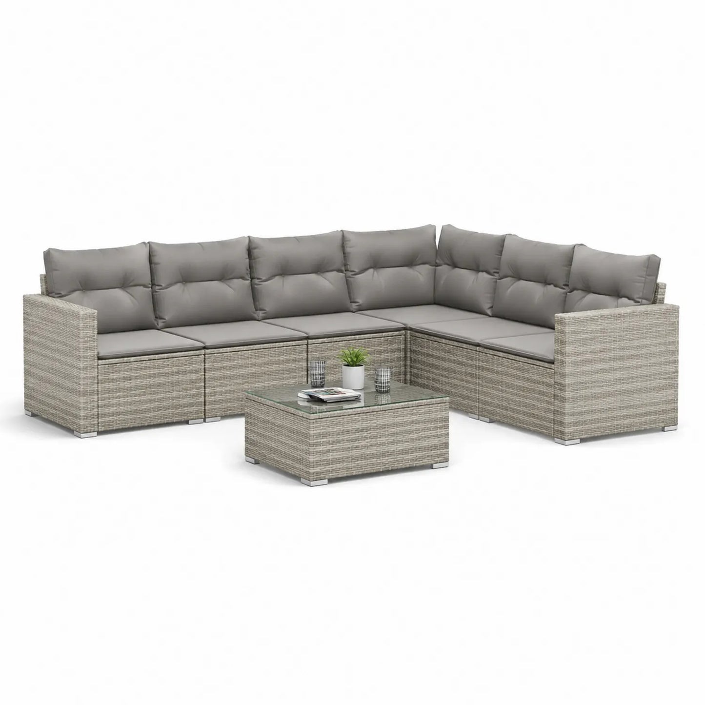 Rattan Gartensofa-Set mit Tisch aus Aluminium Grau