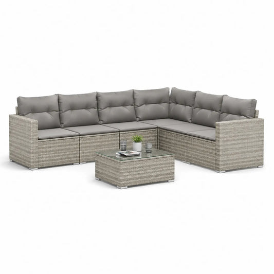 Rattan Gartensofa-Set mit Tisch aus Aluminium Grau