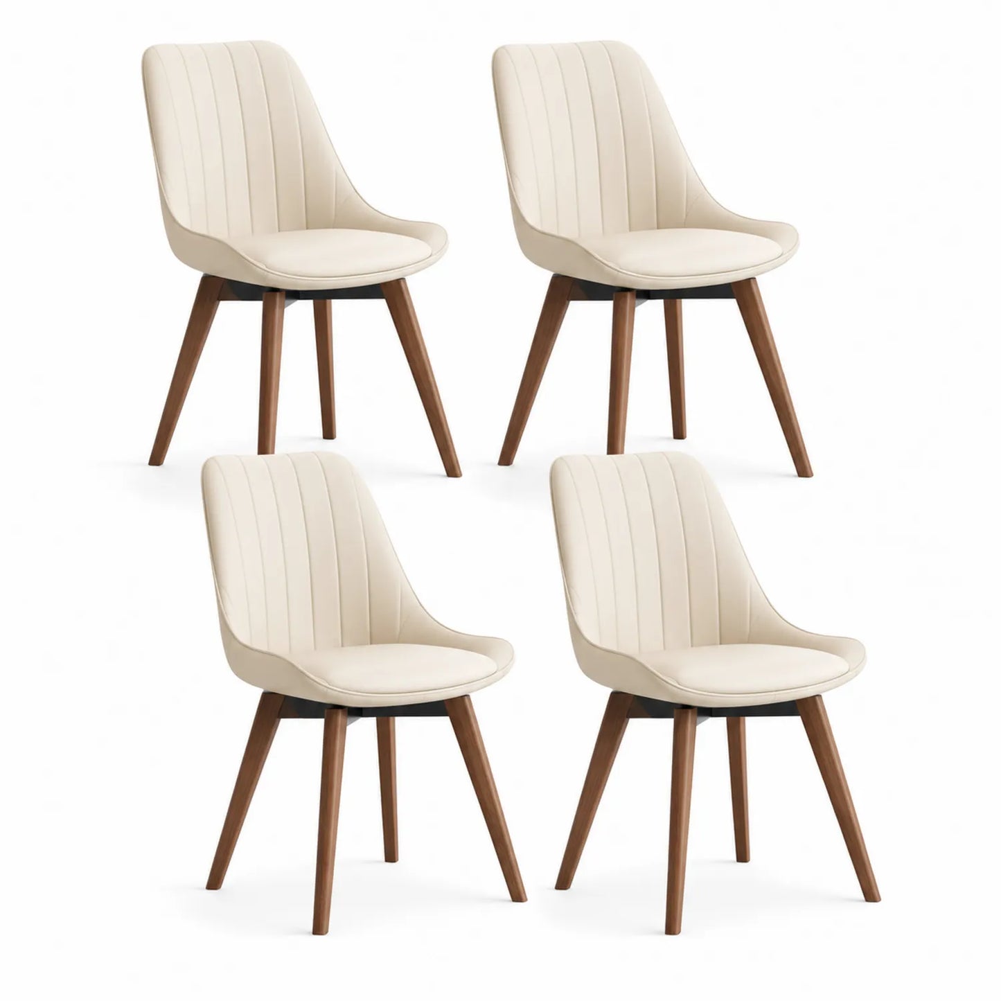 4er Set Esszimmerstühle Kunstleder Creme Holzbeine