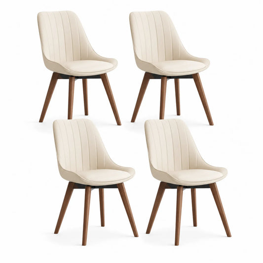 4er Set Esszimmerstühle Kunstleder Creme Holzbeine