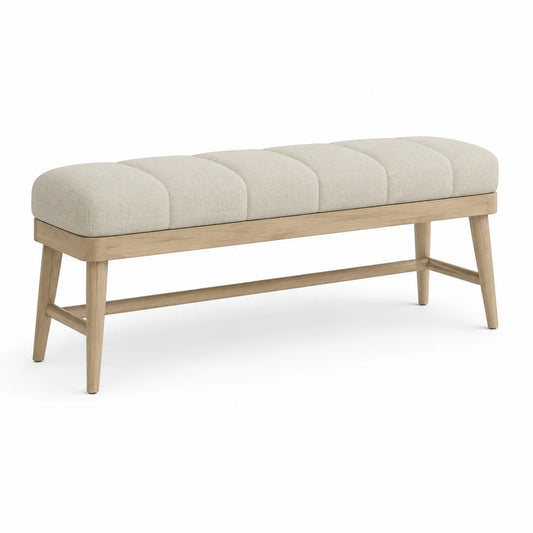 Holzbank Beige Leinen Eiche