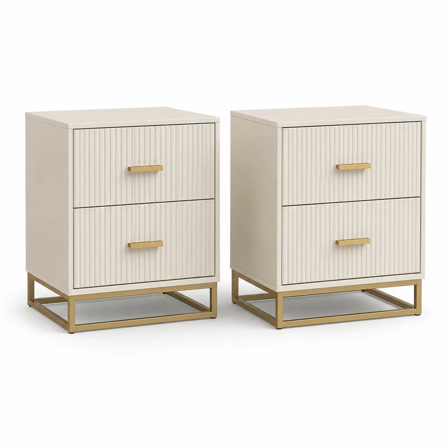 2er-Set Nachttische aus Holz und Metall mit 2 Schubladen in Beige und Gold