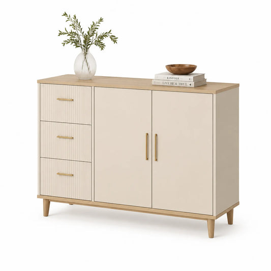 Holz Sideboard mit 2 Türen und 3 Schubladen Beige