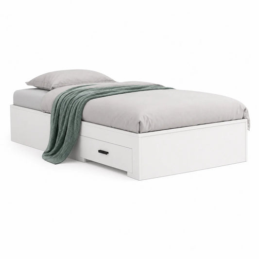 Einzelbett mit Schubladen MDF Weiß 200x90cm