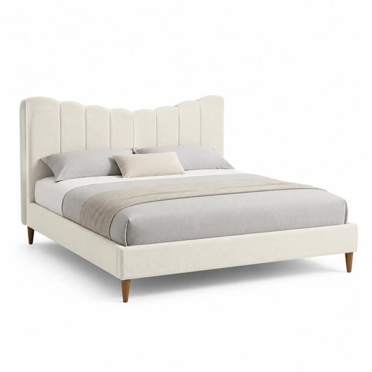 Polsterbett mit Stoffkopfteil Beige 200x180 cm